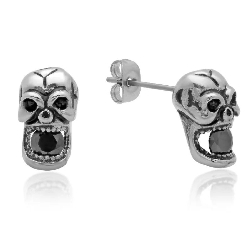 Slack coil earrings-Ladies Stainless Steel Skull Earrings