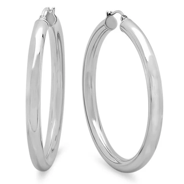 Ruffled rim earrings-Ladies Stainless Steel Wide Hoop Earrings 55mm