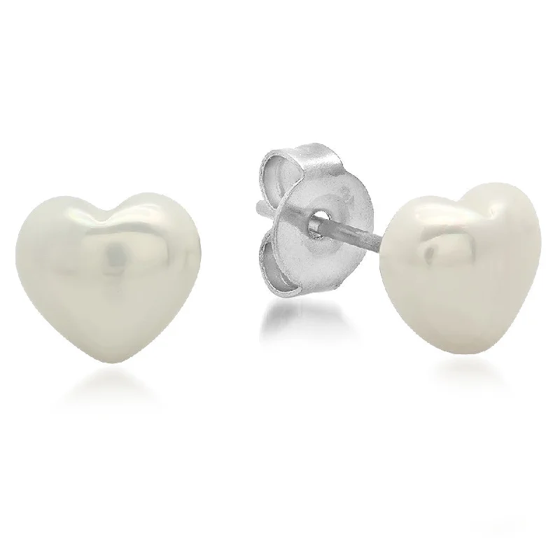 Gentle wave earrings-Stainless Steel With Simulated Heart Shape Pearl Stud Earrings