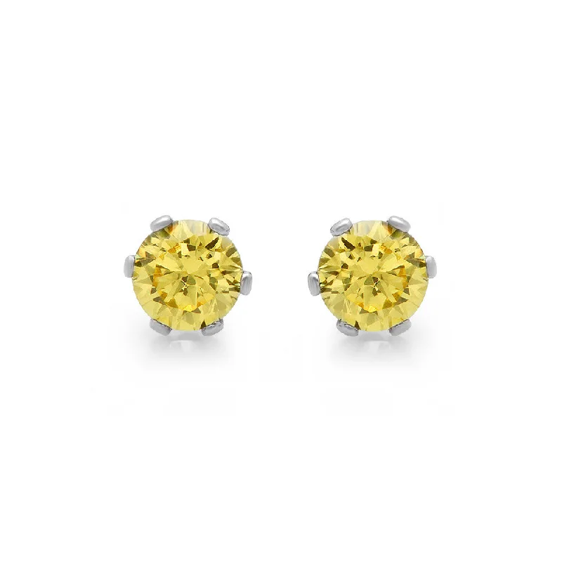 Wire-curve earrings-Ladies Stainless Steel With Yellow CZ Stud Earrings