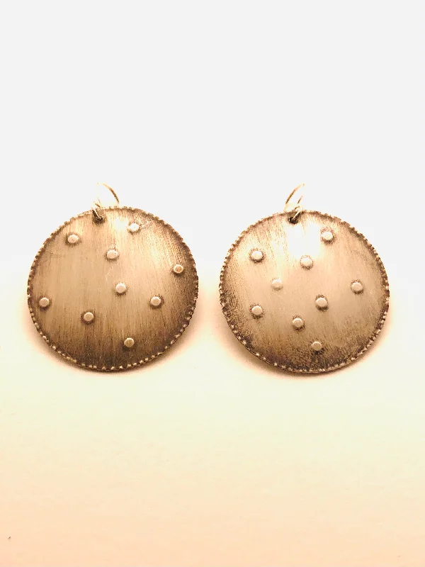 Icy topaz earrings-Large Polka Dot Earrings, oxidized Silver