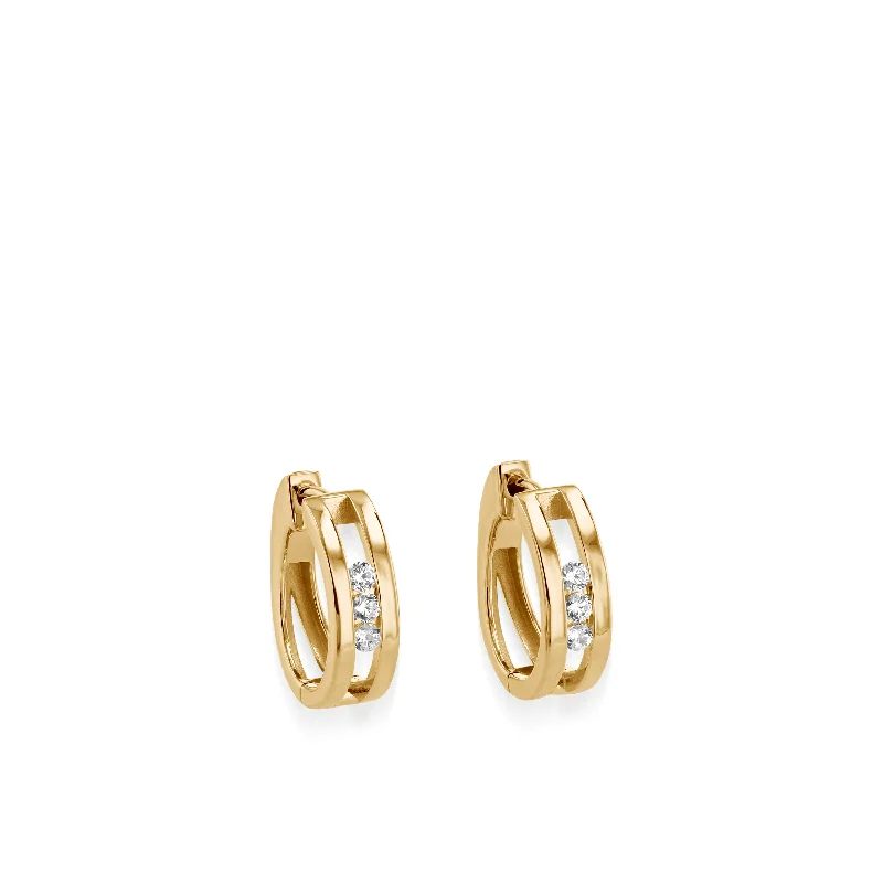 Sunken stone earrings-Lines Diamond Hoops