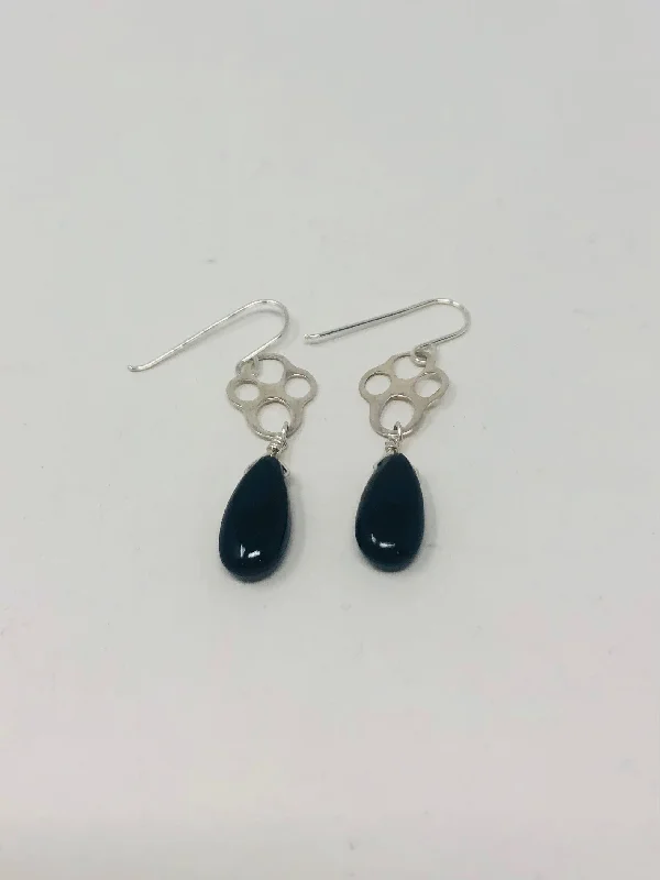 Angled stone earrings-Link with Long Onyx Drop Steerling Earrings