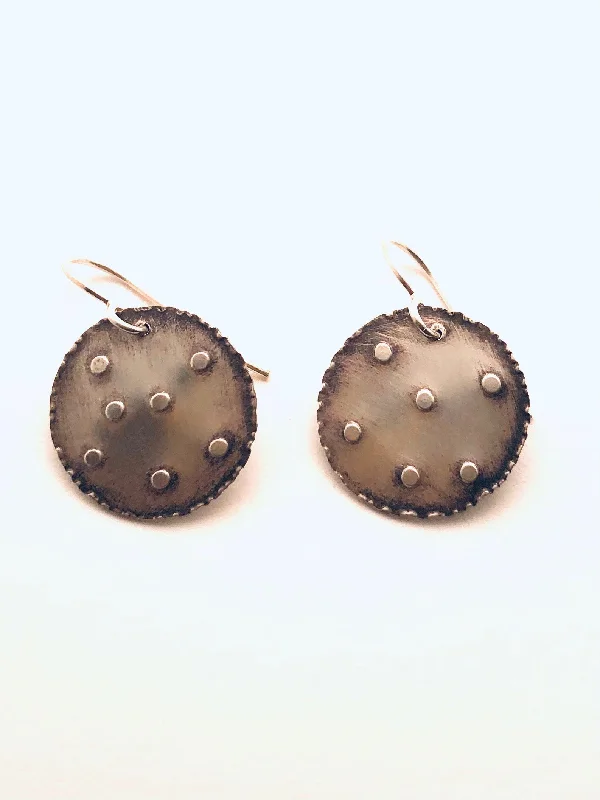 Vintage-edge earrings-Medium Polka Dot Earrings - Oxidized Silver