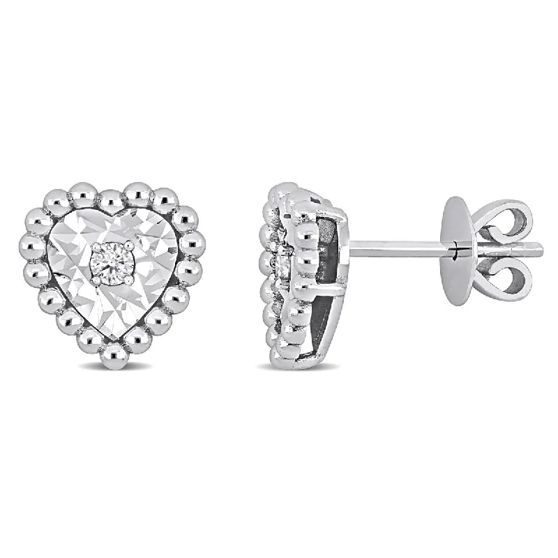 Polished steel earrings-Miadora 1/10ct TW Diamond Heart Stud Earrings 14k White Gold