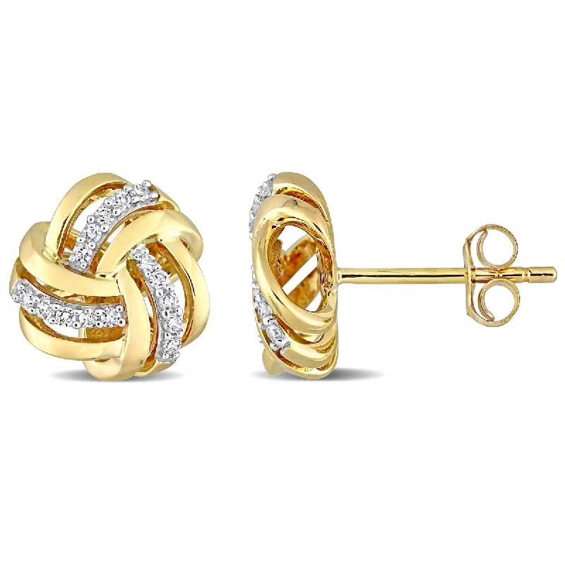 Summit gem earrings-Miadora 1/6ct TW Diamond Knot Stud Earrings 14k Yellow Gold