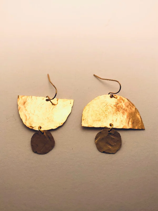 Tesselated design earrings-Moi et Toi Hand Hammered Brass Earrings