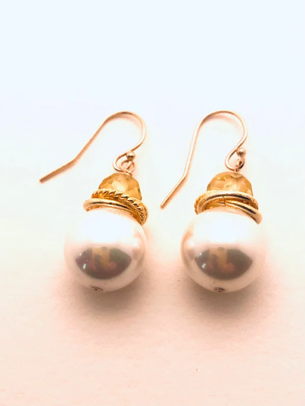 Shimmering stone earrings-Mother of Pearl with Lemon Citrine Earrings