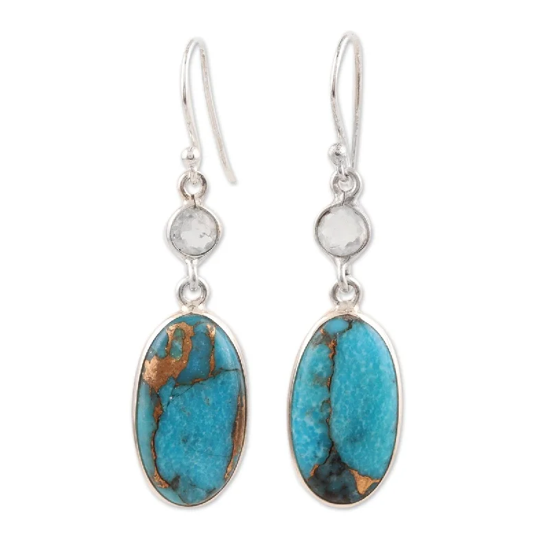 Shimmering stone earrings-NOVICA Celestial Light, Rainbow moonstone dangle earrings - 1.9*0.4