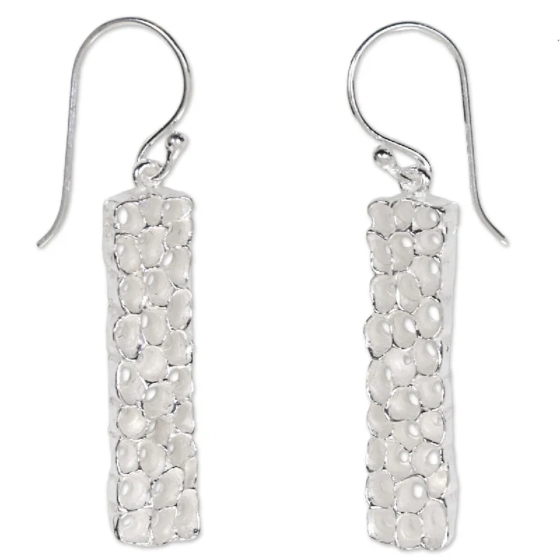 Floating diamond earrings-NOVICA Coral Tower, Sterling silver dangle earrings - 1.5*0.2