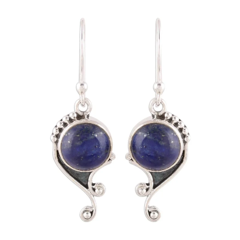 Curving bar earrings-NOVICA Deep Sea Charm, Lapis lazuli dangle earrings