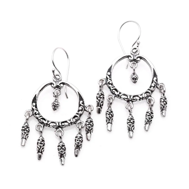 Clasped gem earrings-NOVICA Dream Catcher Rain, Sterling silver chandelier earrings - 1.6" L x 0.9" W x 0.1" D