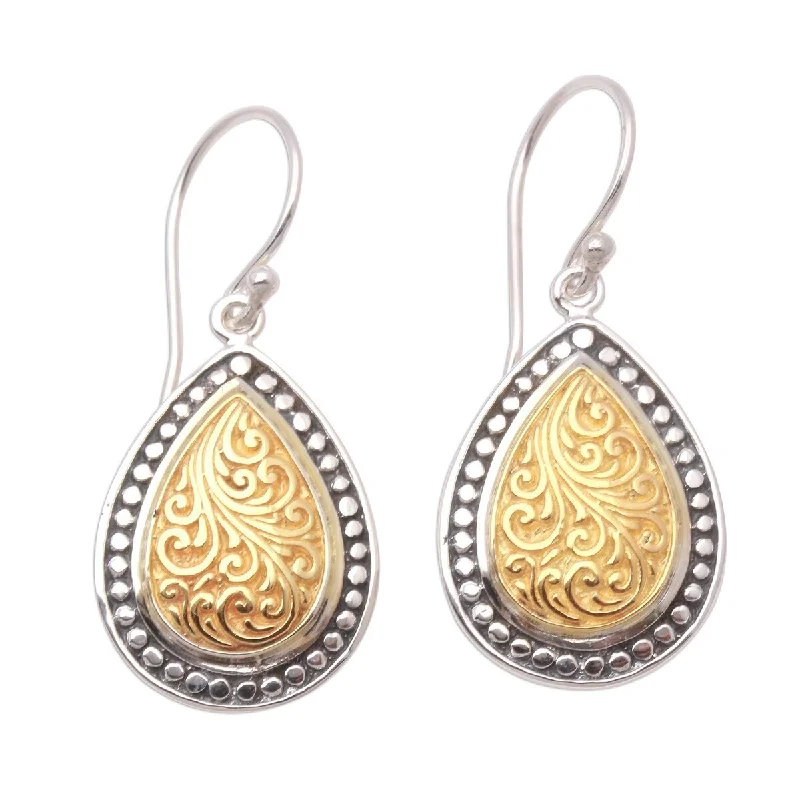 Broad-level earrings-NOVICA Droplet Frames, Gold accented sterling silver dangle earrings - 1.4*0.6