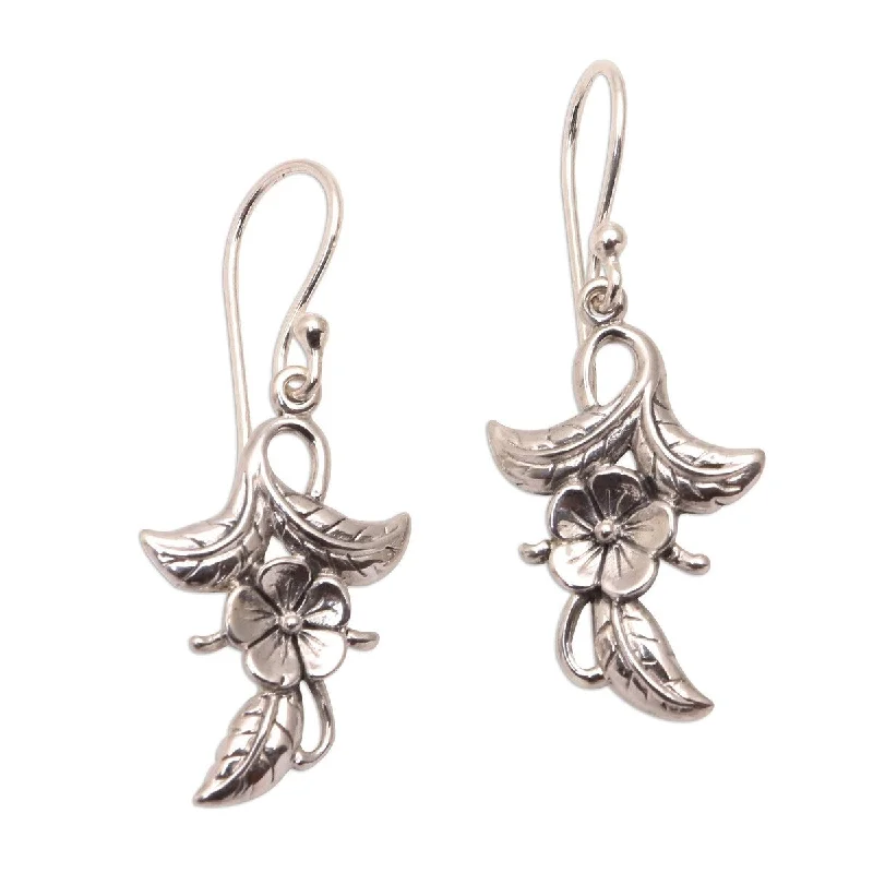 Wire-curve earrings-NOVICA Frangipani Blooms, Sterling silver dangle earrings - 1.6*0.5