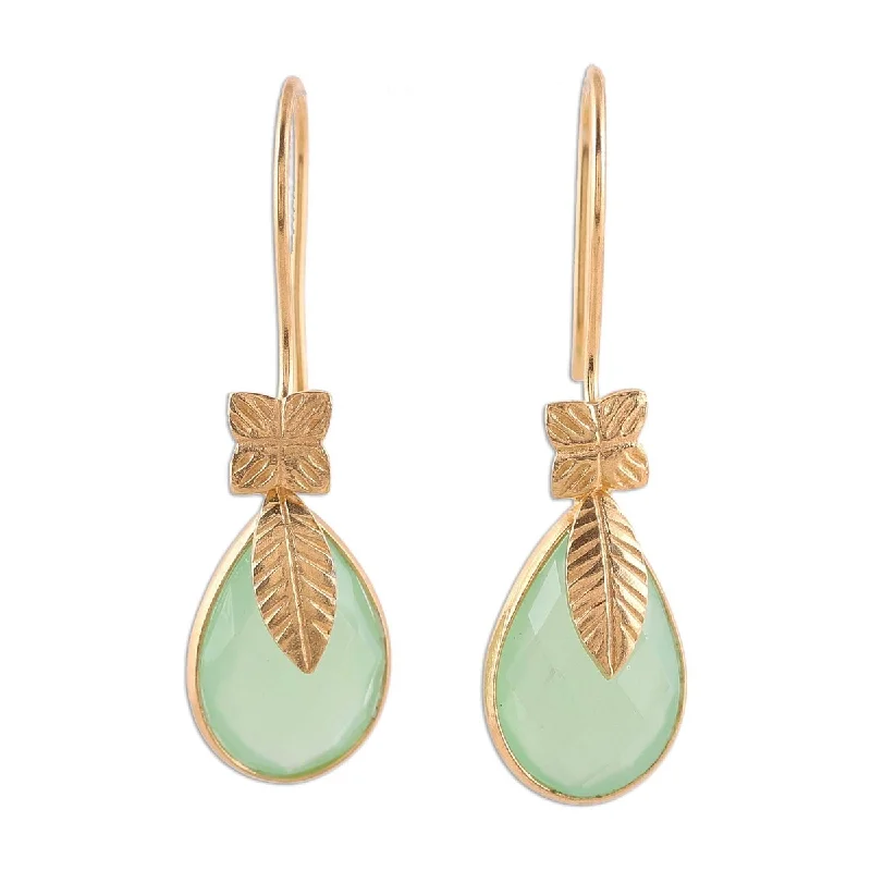 Flexible stone earrings-NOVICA Garden Glory, Gold plated chalcedony dangle earrings - 1.6*0.4