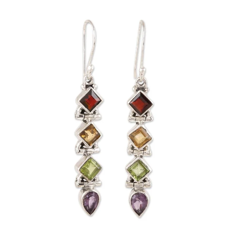 Tesselated hoop earrings-NOVICA Gemstone Fusion, Multi-gemstone dangle earrings - 2.1*0.3