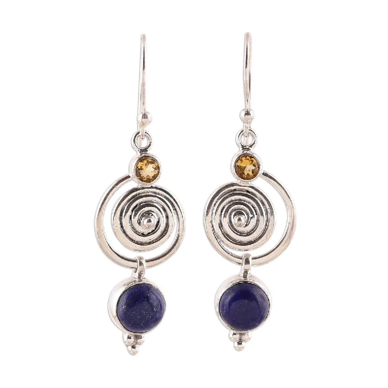 Flowing arc earrings-NOVICA Gemstone Swirl, Lapis lazuli and citrine dangle earrings - 1.9*0.5