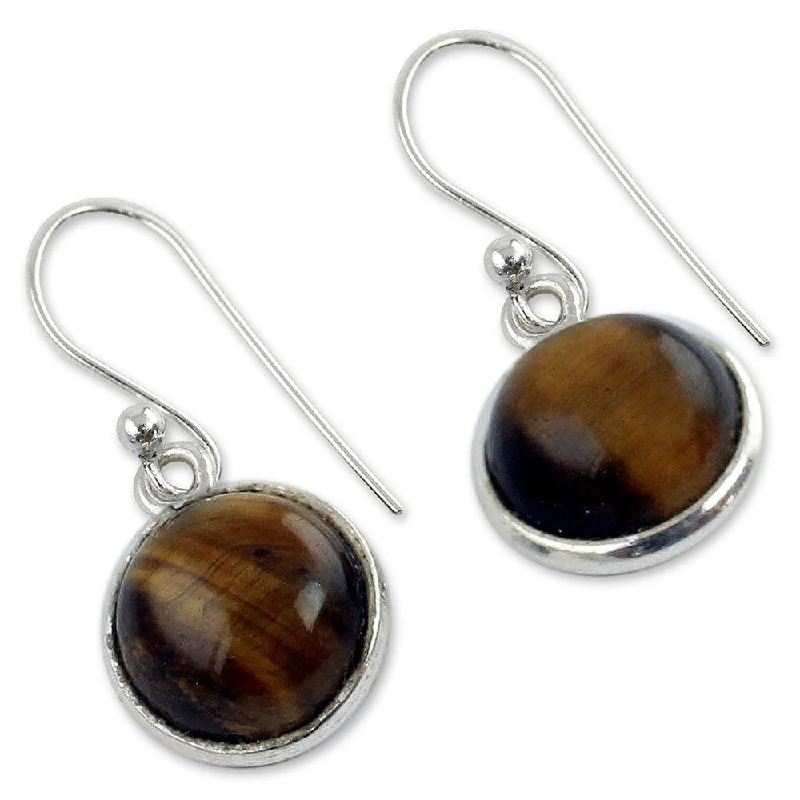 Luminous diamond earrings-NOVICA Handmade Lucky Hunch Tiger's Eye Sterling Silver Earrings (India) - 0.9*0.4