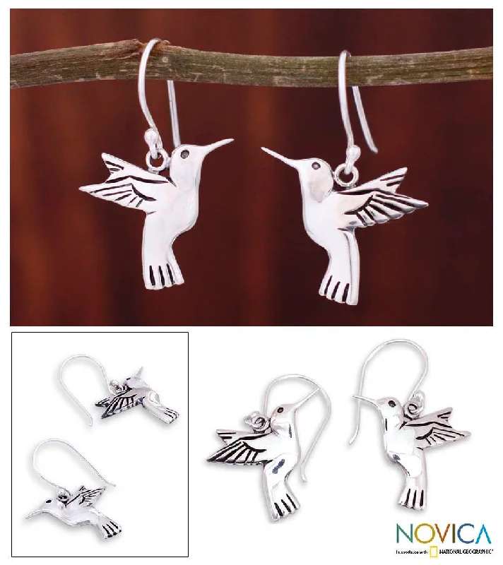 Wire-curve earrings-NOVICA Handmade Silver 'Hummingbird Secrets' Earrings (Mexico) - 1.4*1