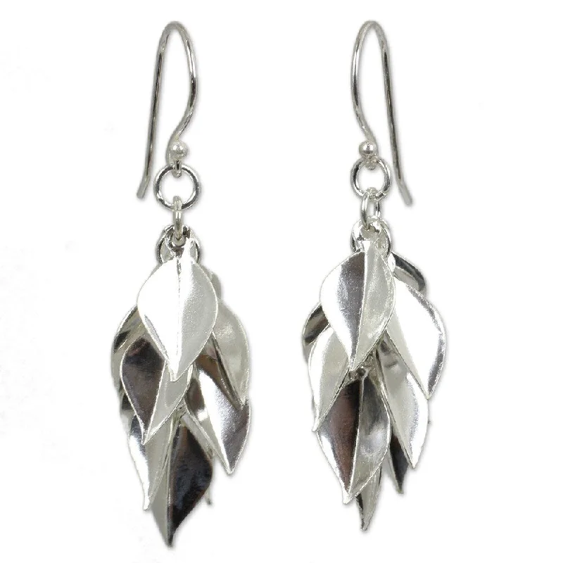 Fine-cut earrings-NOVICA Handmade Silver Leaves Sterling Silver Earrings - 1.8*0.4