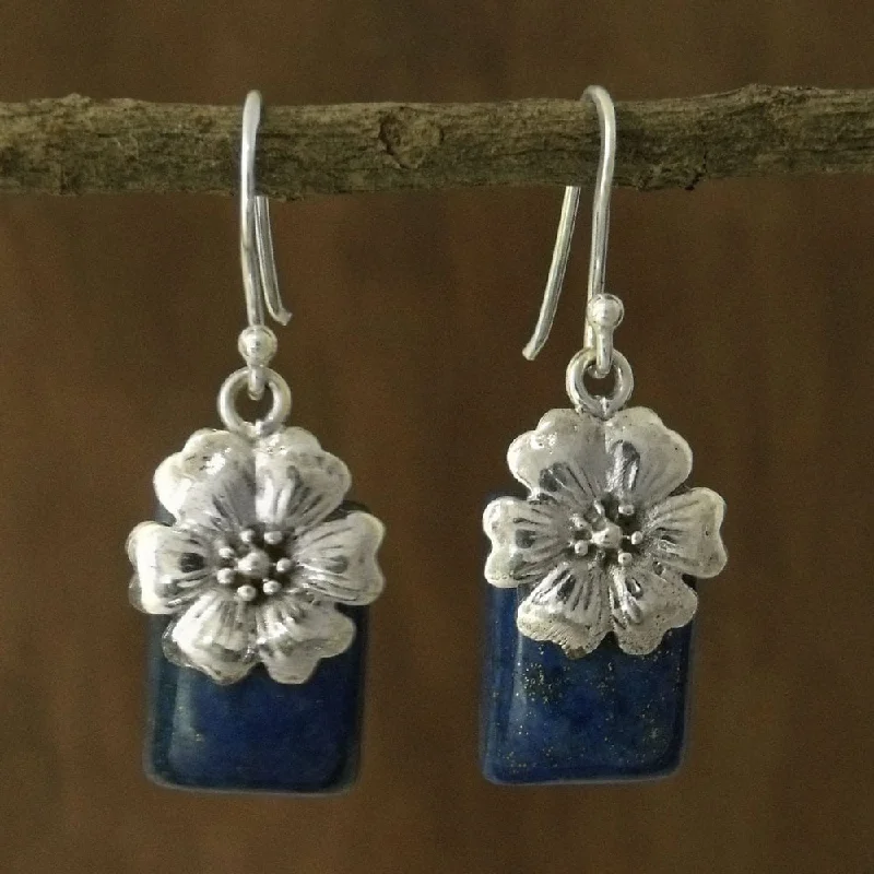 Night moon earrings-NOVICA Handmade Sterling Silver Blue Lily Lapis Lazuli Earrings (India)