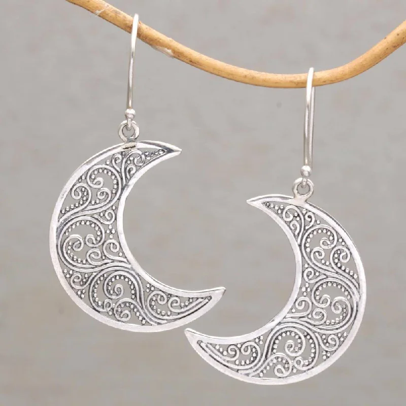 Polished steel earrings-NOVICA Handmade Sterling Silver 'Crescent Vines' Earrings (Indonesia) - 1.9*0.9