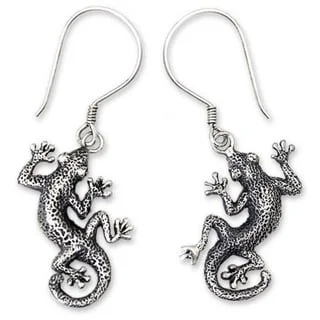 Flexible stone earrings-NOVICA Handmade Sterling Silver 'Gecko Shuffle' Earrings (Indonesia)