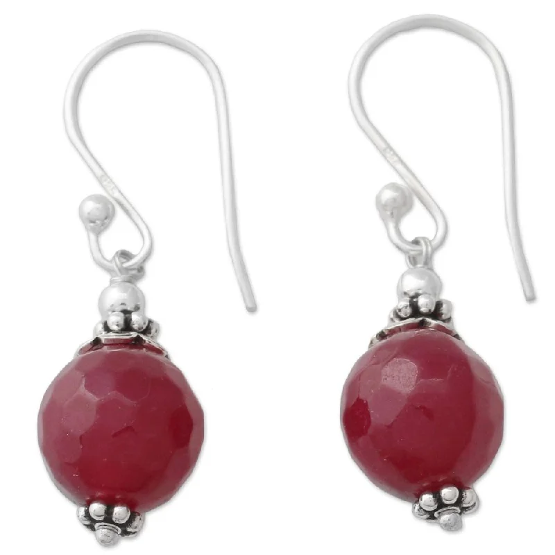 Raised-tier earrings-NOVICA Handmade Sterling Silver 'Glorious Red' Agate Earrings (India) - 1.3*0.4