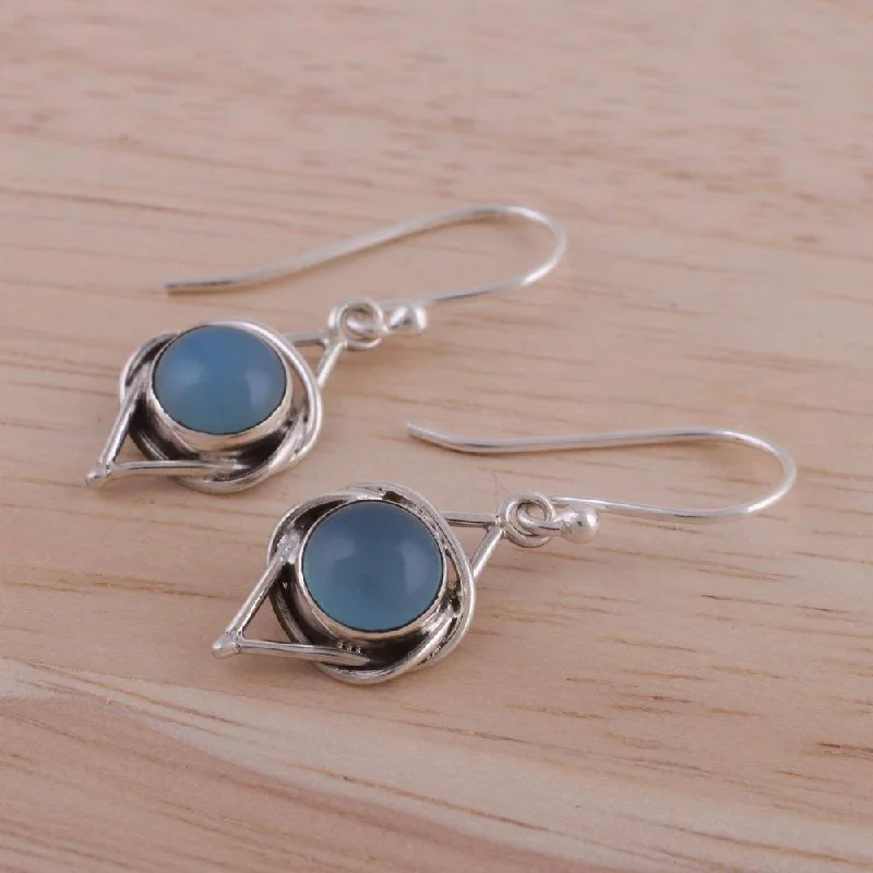 Radiant silver earrings-NOVICA Handmade Sterling Silver Intricate Twirl in Blue Chalcedony Earrings (India) - 1.2*0.4