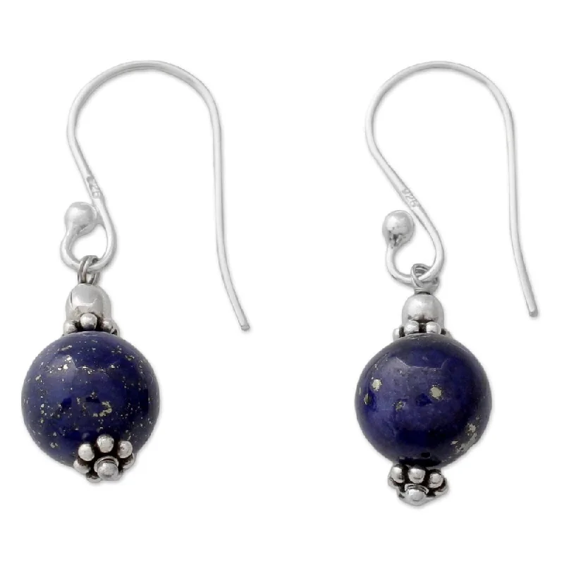 Deep obsidian earrings-NOVICA Handmade Sterling Silver 'Royal Discretion' Lapis Lazuli Earrings (India) - 1.3*0.3