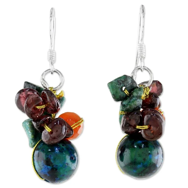 Deep labradorite earrings-NOVICA Handmade Sterling Silver Tropical Oasis Garnet Dangle Earrings (Thailand) - 1.6*0.6