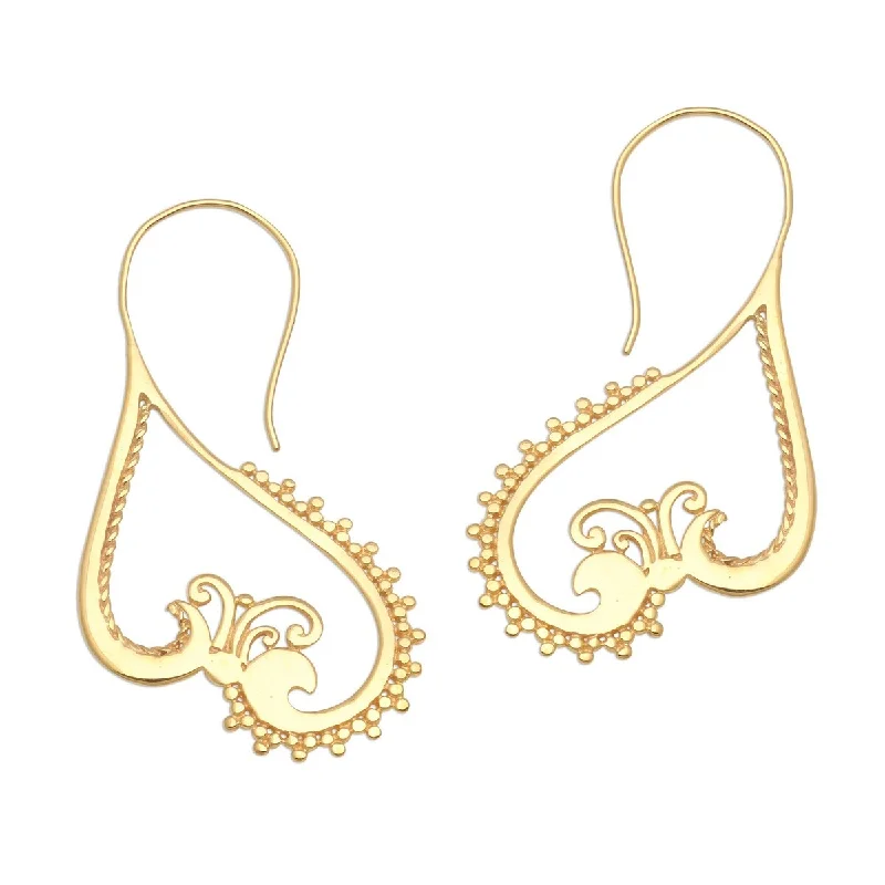 Tattered rim earrings-NOVICA Keramas Waves, Gold plated drop earrings - 1.2