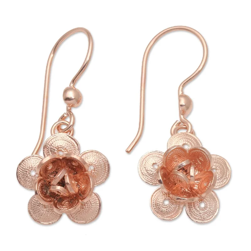 Tesselated hoop earrings-NOVICA Lucky Blossom, Rose gold plated filigree dangle earrings - 1.3L*0.6W