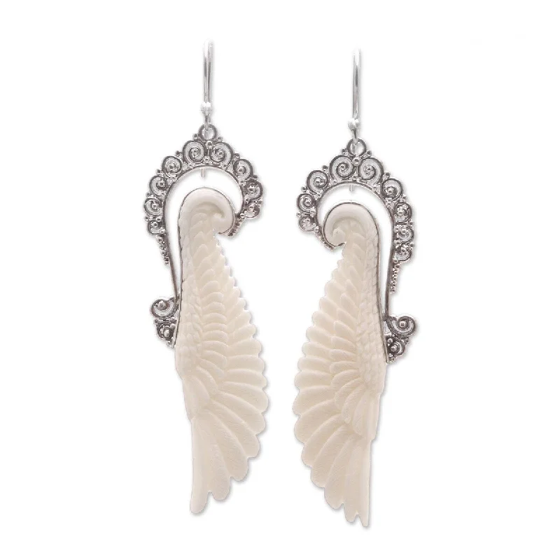 Solid-set pave earrings-NOVICA Ready to Fly, Sterling silver and bone dangle earrings - 3.1*0.8