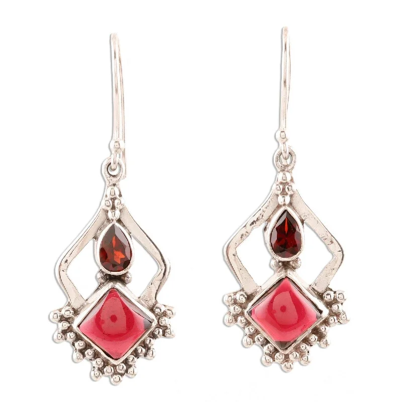 Gentle wave earrings-NOVICA Red Creativity, Garnet dangle earrings - 1.7L*0.6W