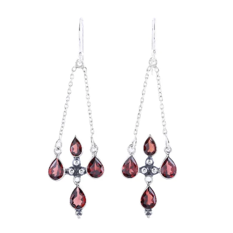 Broad-level earrings-NOVICA Scarlet Flare, Garnet dangle earrings - 2.3*0.7