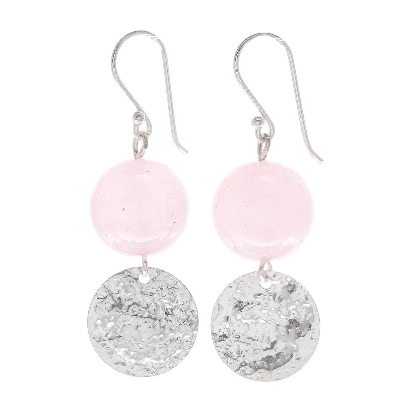 Icy topaz earrings-NOVICA Shining Moon in Pink, Rose quartz dangle earrings - 1.8L*0.6W