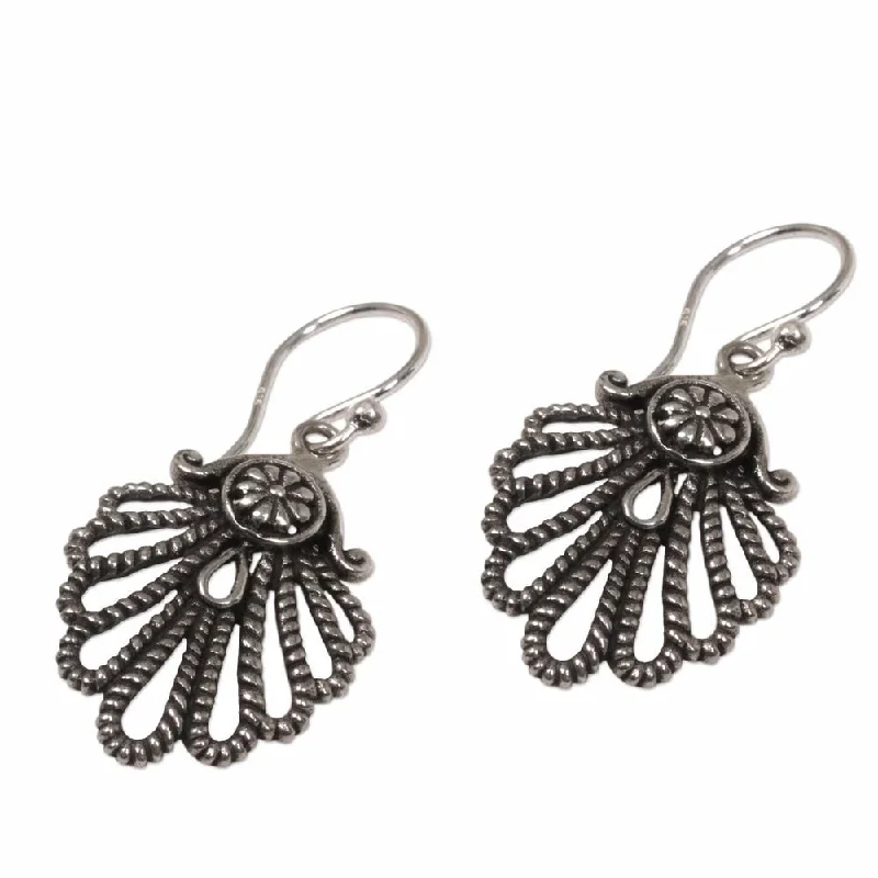 Grooved pattern earrings-NOVICA Sterling Silver 'Gleaming Shell' Earrings - 1.4*0.7