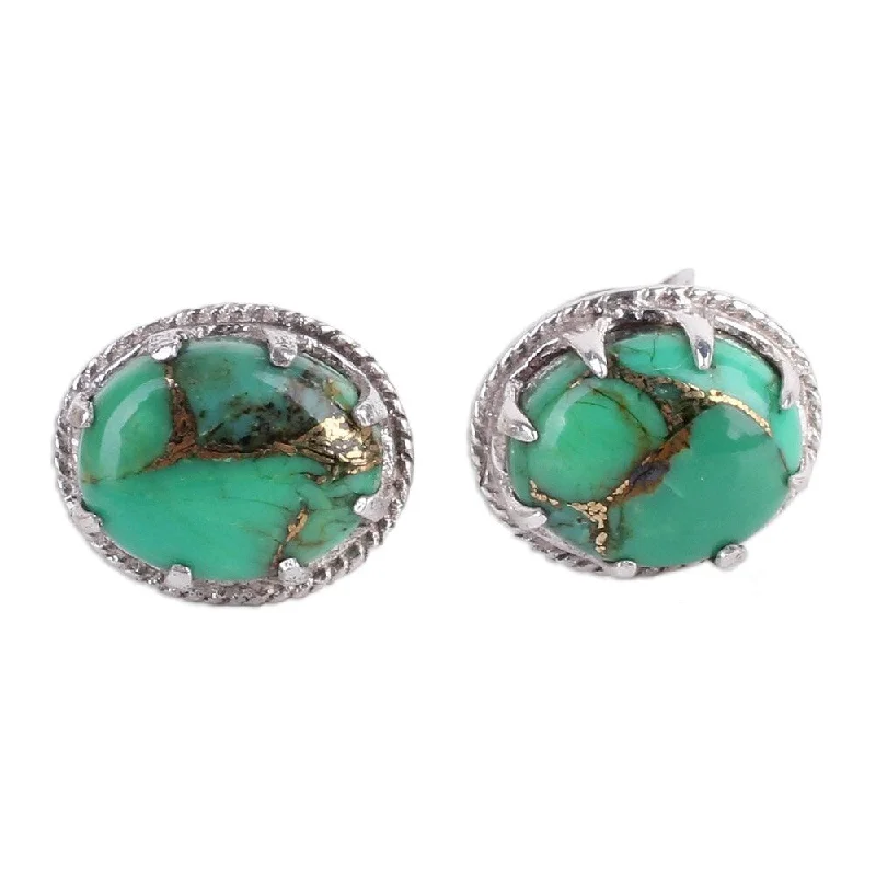 Patterned glaze earrings-NOVICA Sterling Silver Morning in Green Turquoise Earrings - 0.4*0.3