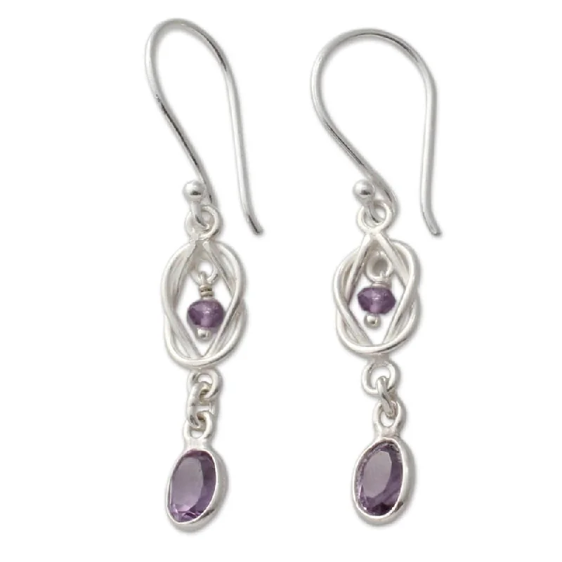 Clasped gem earrings-NOVICA Sterling Silver 'Violet Knot' Amethyst Earrings - 1.8*0.3