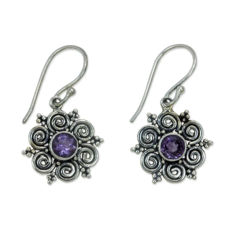 Nonagonal stud earrings-NOVICA Sumatran Blossom, Amethyst flower earrings - 1.1L*0.6W