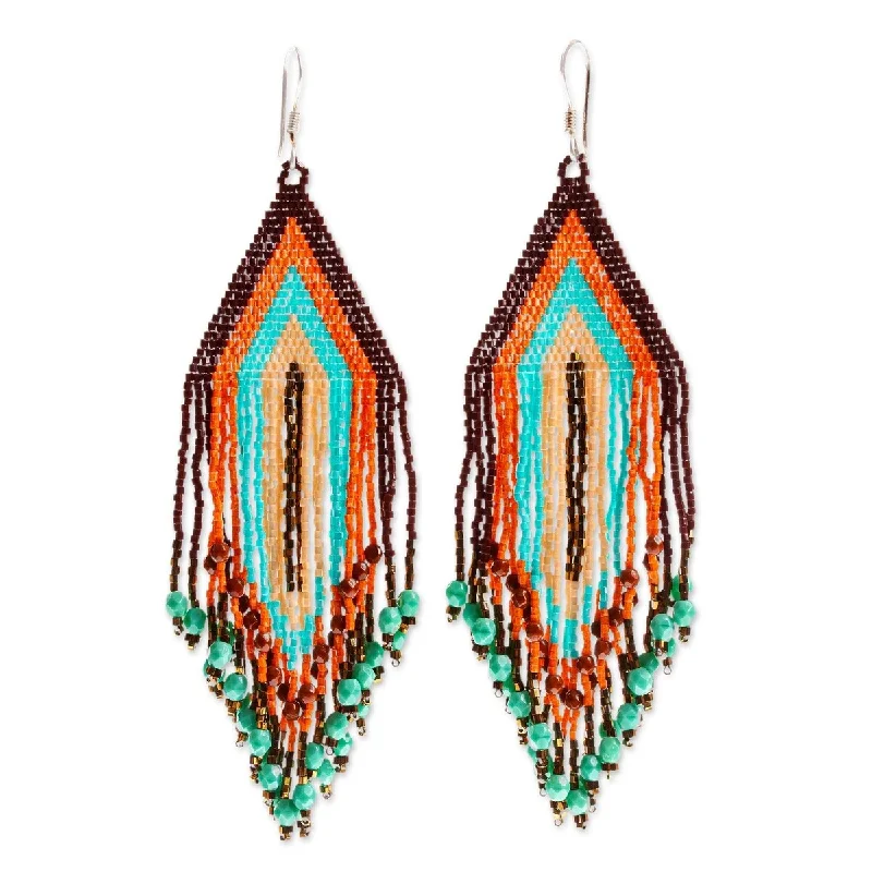 Engraved initial earrings-NOVICA Traditions, Huichol glass beaded long earrings