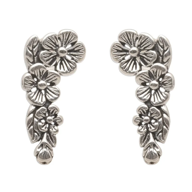 Broad-level earrings-NOVICA Tropical Allamanda, Sterling silver climber earrings - 0.7L*0.4W