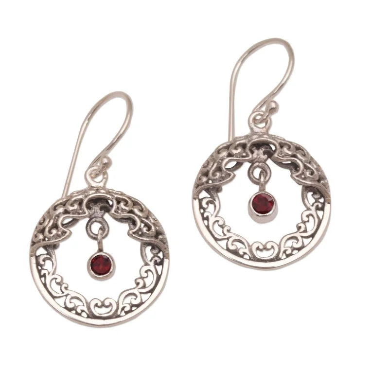 Swept gem earrings-NOVICA Uluwatu Moon, Garnet dangle earrings - 0.9*0.7