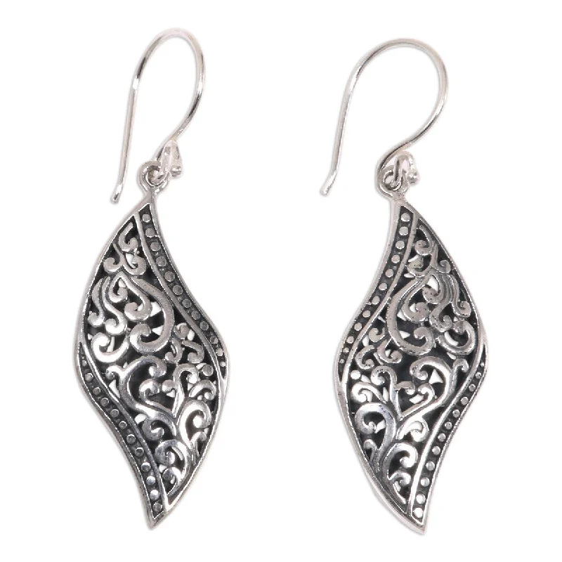 Deep labradorite earrings-NOVICA Voluptuous Leaf, Sterling silver dangle earrings - 2*0.6