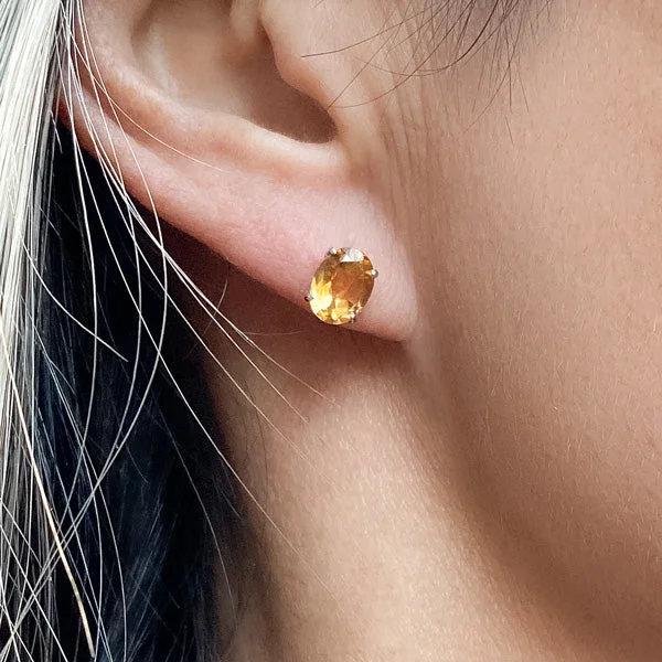 Hovering stone earrings-Oval Citrine Stud Earrings, 6x8mm.