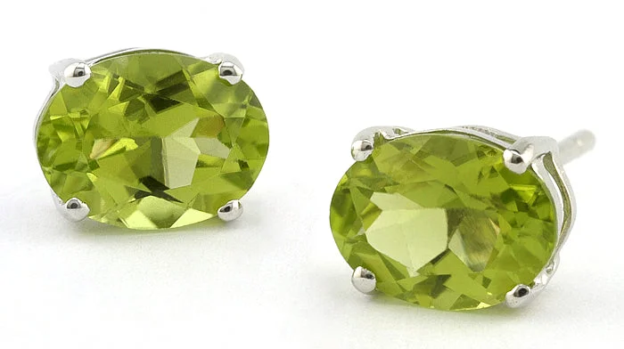 Patterned glaze earrings-Oval Peridot Stud Earrings, 6x8mm.