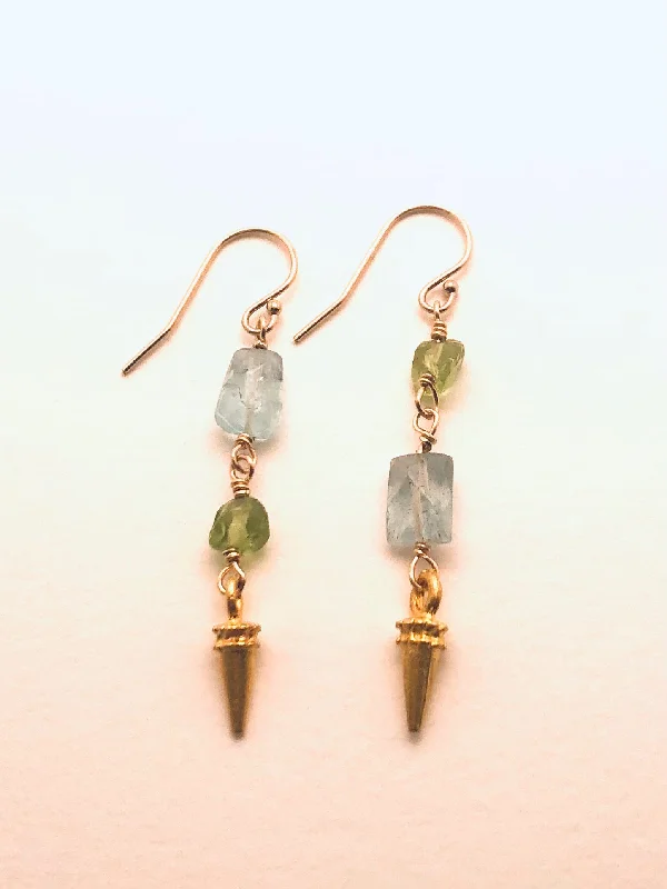 Polished steel earrings-Peridot, Aquamarine with Dagger Component Earrings