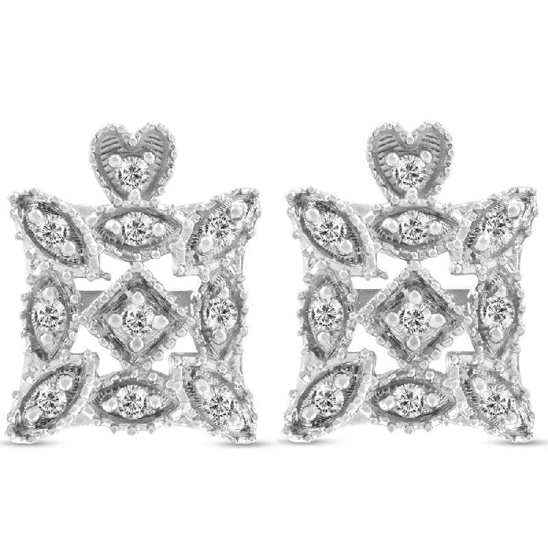 Shiny gem earrings-Pompeii3 10k White 1/4 ct TDW Pave Vintage Square Framed Diamond Studs Womens Earrings