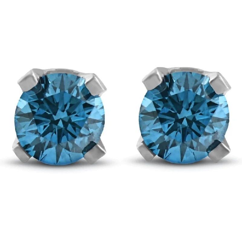 Shiny nickel earrings-Pompeii3 14k White Gold 1/3ct Blue Diamond Studs